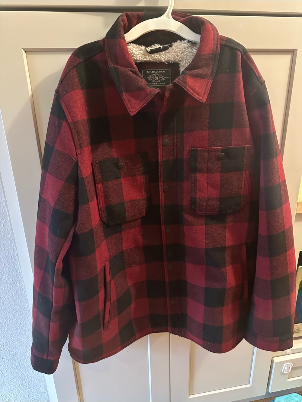 G.H. Bass & Co. Red and Black Plaid Sherpa-Lined Jacket